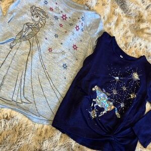 Bundle of 2 Frozen Elsa Sweaters, light blue size 2T and dark blue size 3T-used